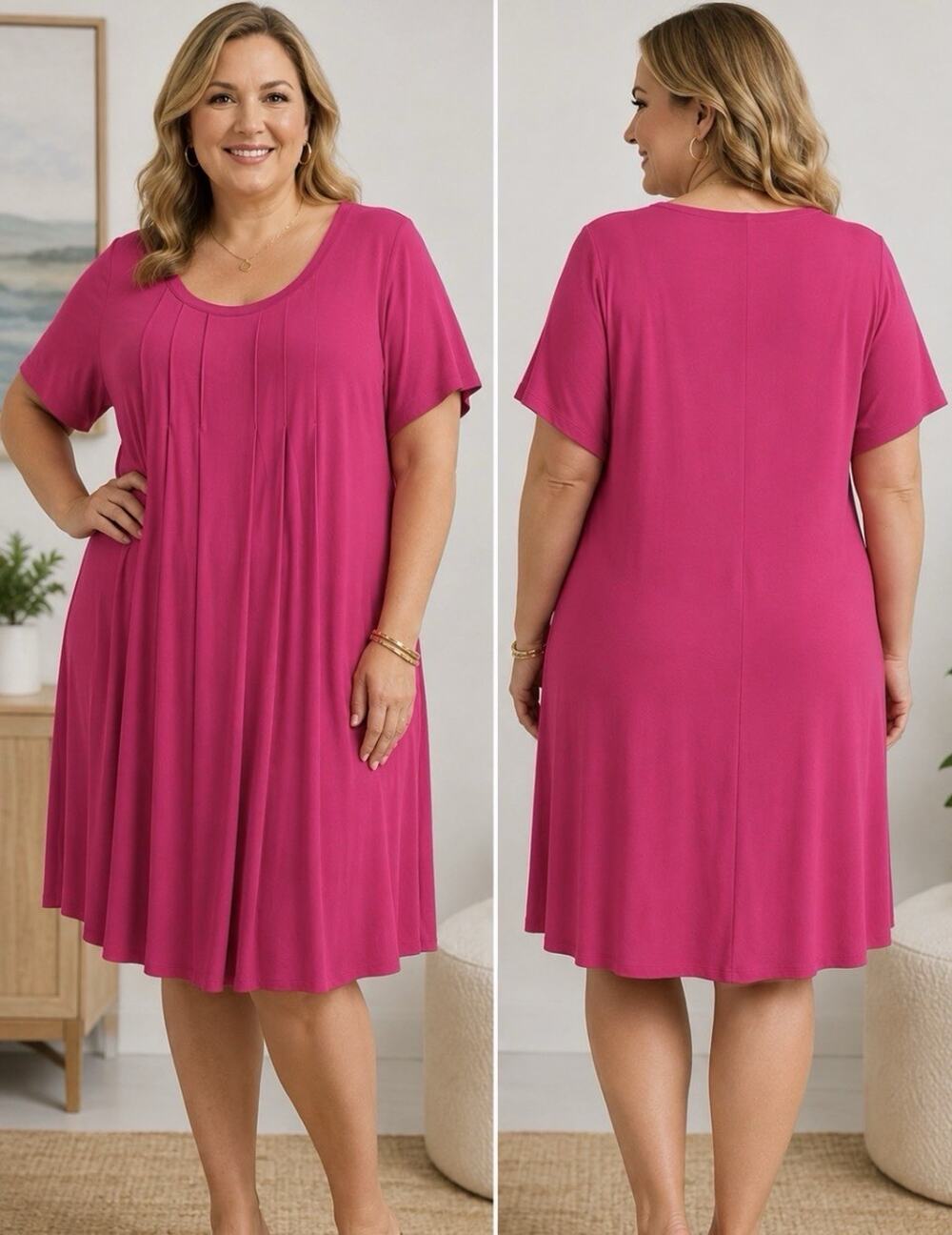 Soft Surroundings Shift Dress With Pintuck Pleats Pink Sz 1X EUC